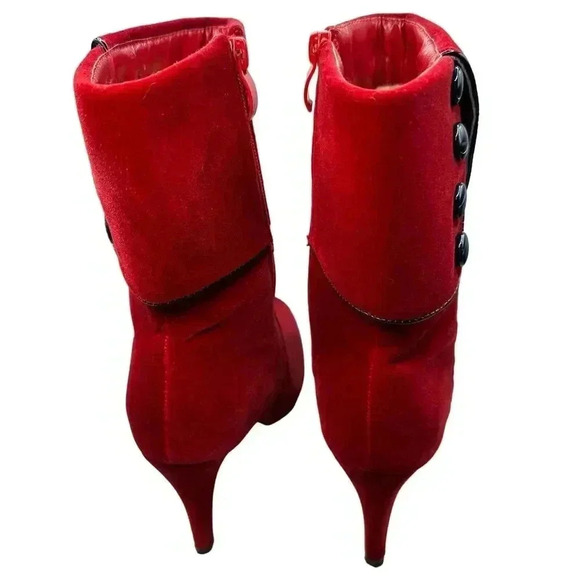 Red Velvet Button-Up Ankle‎ Boots With Fold-Over Design & Stiletto Heels Size 39 - Picture 16 of 16